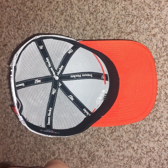 Strauss Hockey 1887 Trucker Mesh Snapback Hat Orange Blk White - Picture 7 of 8